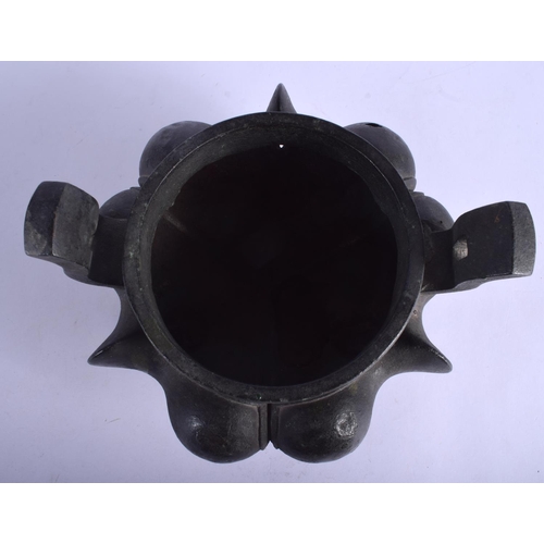 1179 - AN 18TH/19TH CENTURY CHINESE LOBED BRONZE CENSER Ming style, with high looping handles. 1863 grams. ... 