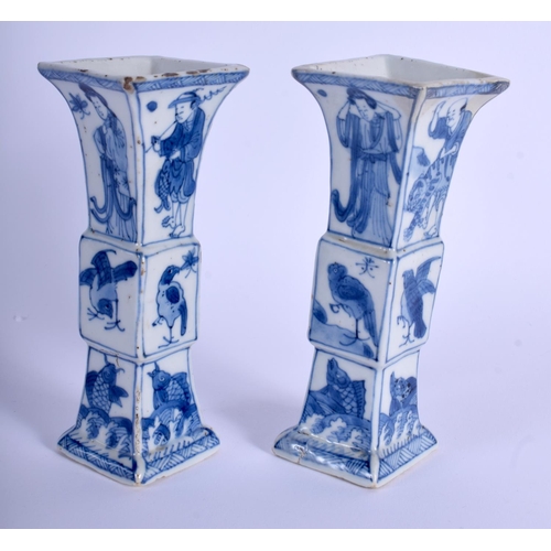 1201 - A PAIR OF 17TH/18TH CENTURY CHINESE BLUE AND WHITE VASES Kangxi/Yongzheng, painted with beasts and f... 