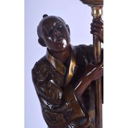 1202 - A 19TH CENTURY JAPANESE MEIJI PERIOD BRONZE AND CLOISONNE ENAMEL LAMP Attributed to Miyao, modelled ... 