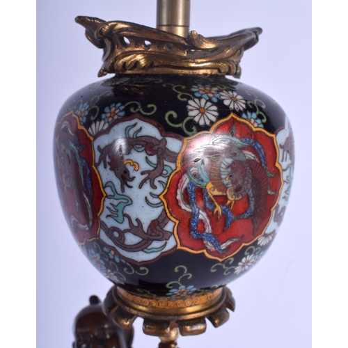 1202 - A 19TH CENTURY JAPANESE MEIJI PERIOD BRONZE AND CLOISONNE ENAMEL LAMP Attributed to Miyao, modelled ... 
