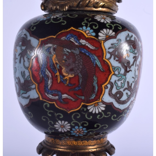 1202 - A 19TH CENTURY JAPANESE MEIJI PERIOD BRONZE AND CLOISONNE ENAMEL LAMP Attributed to Miyao, modelled ... 