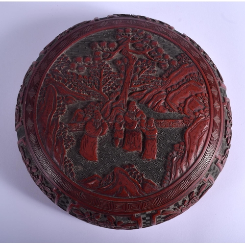 1211 - A LARGE 18TH CENTURY CHINESE CINNABAR LACQUER BOX AND COVER Qianlong, decorated with scholars within... 