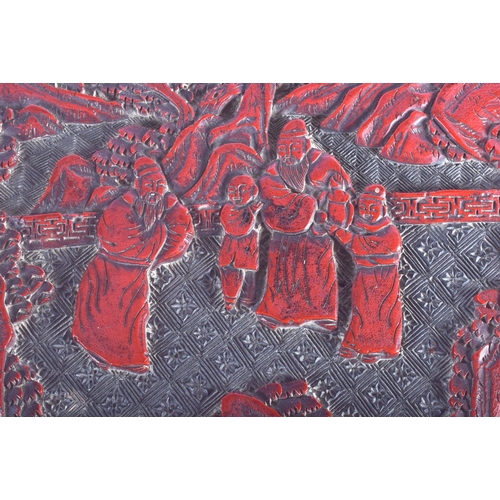 1211 - A LARGE 18TH CENTURY CHINESE CINNABAR LACQUER BOX AND COVER Qianlong, decorated with scholars within... 