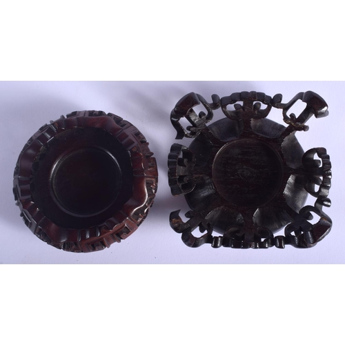 1225 - TWO 19TH CENTURY CHINESE CARVED HARDWOOD STANDS Qing. 8 cm & 7 cm wide. (2)
