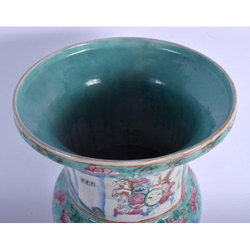 1228 - A LARGE 19TH CENTURY CHINESE CANTON FAMILLE ROSE GU SHAPED VASE Qing, painted with figures and birds... 