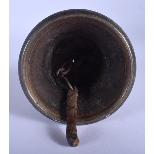 1229 - AN 18TH CENTURY CHINESE SINO TIBETAN BRONZE GHANTA RITUAL BELL of highly unusual triple figural form... 