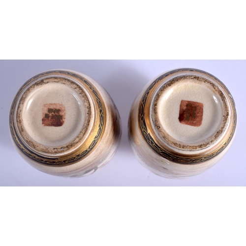1231 - A PAIR OF 19TH CENTURY JAPANESE MEIJI PERIOD SATSUMA VASES painted with geisha. 9.5 cm high.