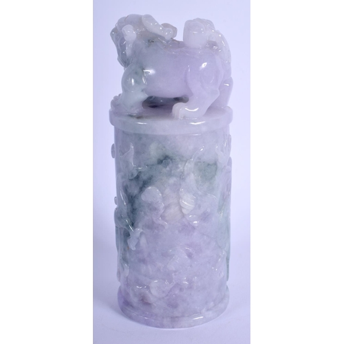 1232 - A CHINESE CARVED LAVENDER JADEITE DRAGON SEAL 20th Century, with buddhistic lion finial. 15 cm high.