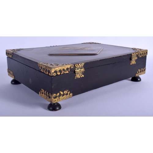 1234 - A RARE 18TH CENTURY JAPANESE EDO PERIOD BLACK LACQUER BOX inset with a lozenge shaped panel depictin... 