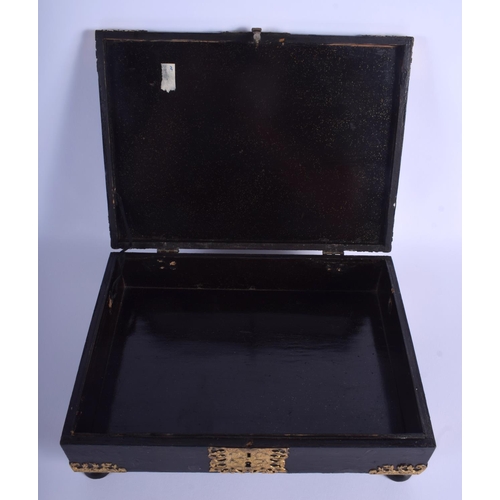 1234 - A RARE 18TH CENTURY JAPANESE EDO PERIOD BLACK LACQUER BOX inset with a lozenge shaped panel depictin... 
