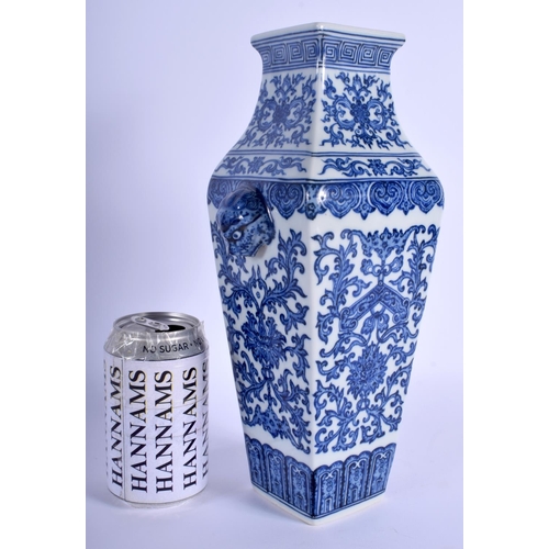 1245 - A CHINESE BLUE AND WHITE SQUARE FORM VASE 20th Century, painted with flowers and vines. 30 cm high.