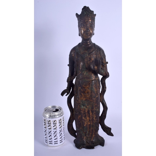 1246 - A LARGE CHINESE QING DYNASTY LACQUERED BRONZE FIGURE OF A BUDDHSITIC DEITY modelled in flowing robes... 