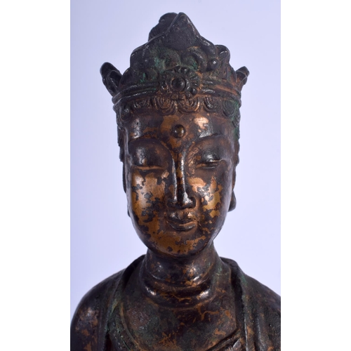 1246 - A LARGE CHINESE QING DYNASTY LACQUERED BRONZE FIGURE OF A BUDDHSITIC DEITY modelled in flowing robes... 