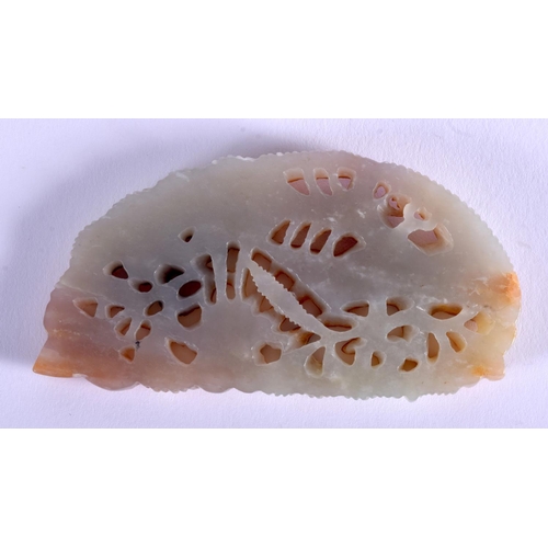 1252 - A 19TH CENTURY CHINESE CARVED RUSSET GREEN JADE PLAQUE Qing, decorated with a bird. 9 cm x 4 cm