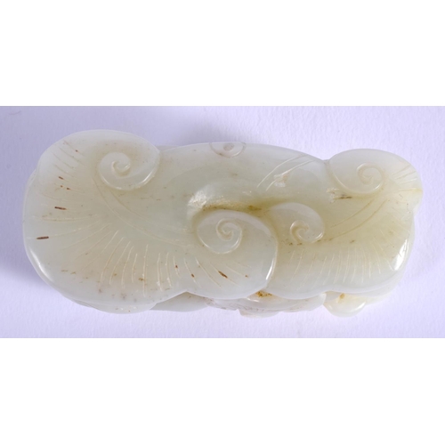 1253 - AN EARLY 20TH CENTURY CHINESE CARVED GREENISH WHITE JADE FIGURE Late Qing/Republic, modelled as a bo... 
