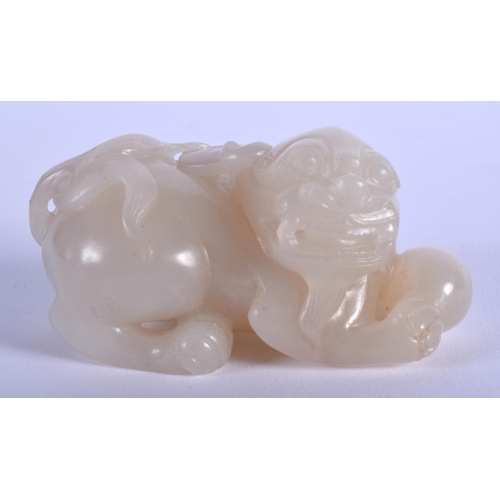 1254 - AN EARLY 20TH CENTURY CHINESE CARVED GREYISH WHITE JADE BEAST Late Qing/Republic. 7 cm x 4 cm.