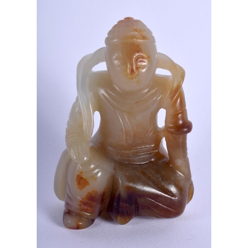1258 - AN EARLY 20TH CENTURY CHINESE CARVED MUTTON JADE FIGURE OF A MALE Late Qing/Republic. 3.5 cm x 5.5 c... 