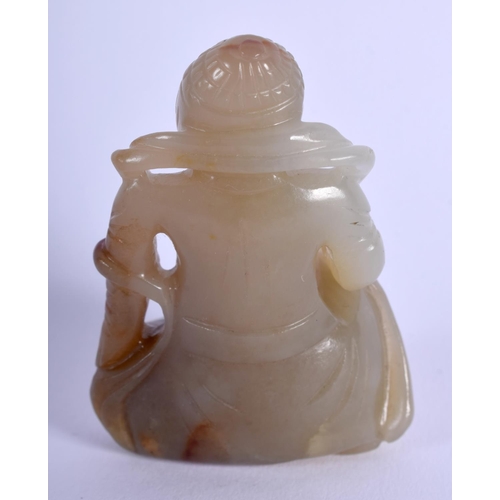 1258 - AN EARLY 20TH CENTURY CHINESE CARVED MUTTON JADE FIGURE OF A MALE Late Qing/Republic. 3.5 cm x 5.5 c... 