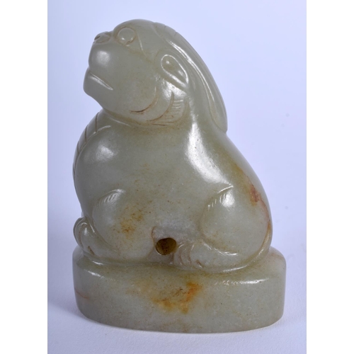 1263 - A 19TH CENTURY CHINESE CARVED GREEN JADE SEAL Qing, modelled as a beast looking upwards. 6.5 cm x 4.... 