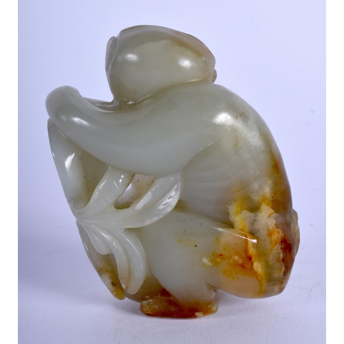 1266 - AN EARLY 20TH CENTURY CHINESE CARVED GREEN MUTTON JADE MONKEY Late Qing/Republic. 6.5 cm x 4.5 cm.