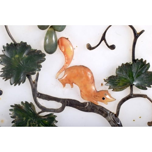 1273 - A 19TH CENTURY CHINESE CARVED JADE MIXED HARDSTONE SCHOLARS STAND Qing, depicting a roaming squirrel... 