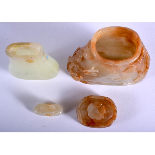 1276 - TWO 19TH CENTURY CHINESE CARVED JADE VASES AND COVERS Qing, one overlaid with flowers. 11.5 cm & 9.5... 