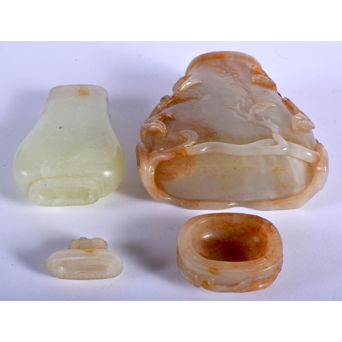 1276 - TWO 19TH CENTURY CHINESE CARVED JADE VASES AND COVERS Qing, one overlaid with flowers. 11.5 cm & 9.5... 