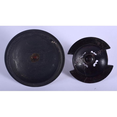 1279 - TWO 19TH CENTURY CHINESE CARVED JADE AND HONGMU CENSER COVERS. Largest 9.5 cm wide. (2)