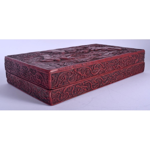 1283 - AN 18TH/19TH CENTURY CHINESE CARVED CINNABAR LACQUER BOX AND COVER Qing, bearing Hongwu marks to top... 