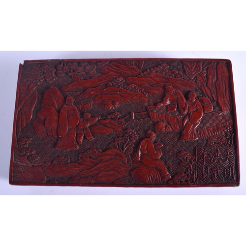 1283 - AN 18TH/19TH CENTURY CHINESE CARVED CINNABAR LACQUER BOX AND COVER Qing, bearing Hongwu marks to top... 