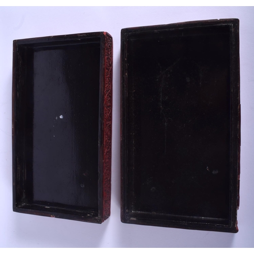 1283 - AN 18TH/19TH CENTURY CHINESE CARVED CINNABAR LACQUER BOX AND COVER Qing, bearing Hongwu marks to top... 