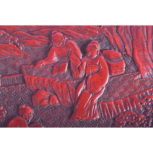 1283 - AN 18TH/19TH CENTURY CHINESE CARVED CINNABAR LACQUER BOX AND COVER Qing, bearing Hongwu marks to top... 