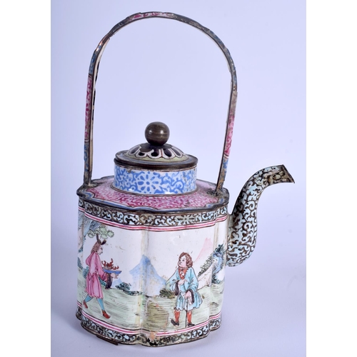 1285 - A VERY RARE 18TH CENTURY CHINESE CANTON ENAMEL TEAPOT ON STAND Qianlong, made for the European marke... 