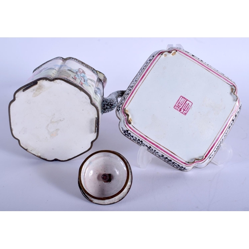 1285 - A VERY RARE 18TH CENTURY CHINESE CANTON ENAMEL TEAPOT ON STAND Qianlong, made for the European marke... 