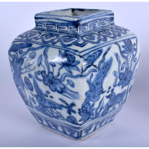 1293 - A CHINESE QING DYNASTY BLUE AND WHITE SQUARE FORM VASE possibly Transitional period, together with a... 
