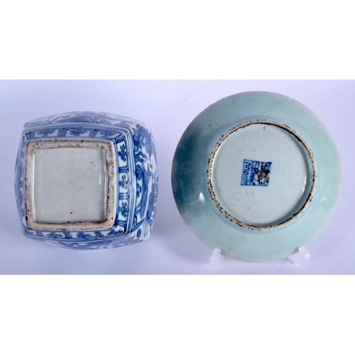 1293 - A CHINESE QING DYNASTY BLUE AND WHITE SQUARE FORM VASE possibly Transitional period, together with a... 