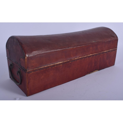1305 - AN EARLY 20TH CENTURY CHINESE RED LACQUER DOCUMENT BOX with brass mounts. 30 cm x 11 cm.