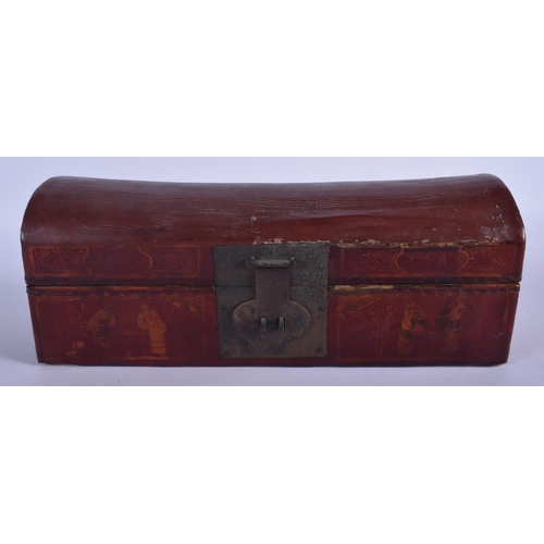 1305 - AN EARLY 20TH CENTURY CHINESE RED LACQUER DOCUMENT BOX with brass mounts. 30 cm x 11 cm.