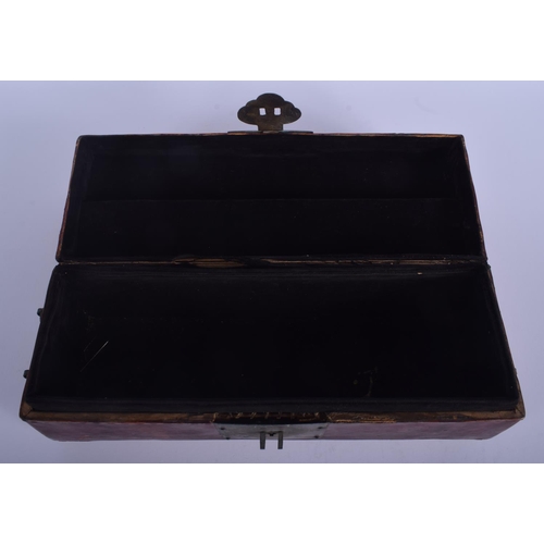 1305 - AN EARLY 20TH CENTURY CHINESE RED LACQUER DOCUMENT BOX with brass mounts. 30 cm x 11 cm.