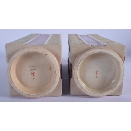 1312 - A PAIR OF EARLY 20TH CENTURY JAPANESE MEIJI PEIROD SATSUMA KONG VASES enamelled with foliage. 30 cm ... 