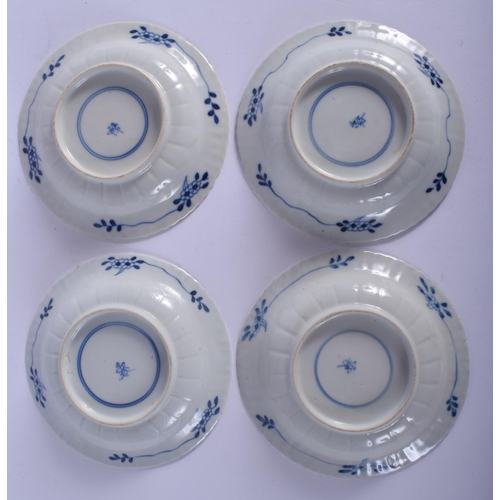 1317 - A SET OF THREE 19TH CENTURY CHINESE BLUE AND WHITE BARBED TEABOWLS AND SAUCERS Kangxi style, togethe... 