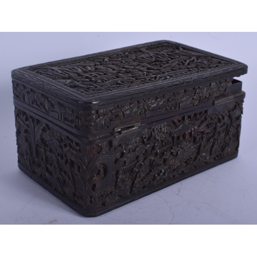 1320 - A MID 19TH CENTURY CHINESE CANTON CARVED TORTOISESHELL BOX AND COVER Qing, decorated with figures an... 