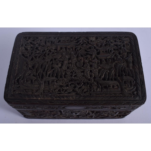 1320 - A MID 19TH CENTURY CHINESE CANTON CARVED TORTOISESHELL BOX AND COVER Qing, decorated with figures an... 