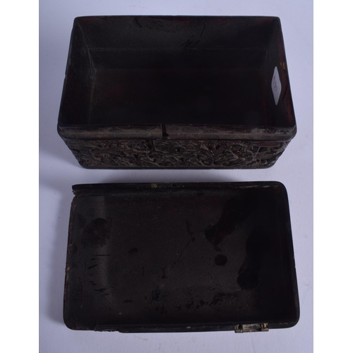 1320 - A MID 19TH CENTURY CHINESE CANTON CARVED TORTOISESHELL BOX AND COVER Qing, decorated with figures an... 
