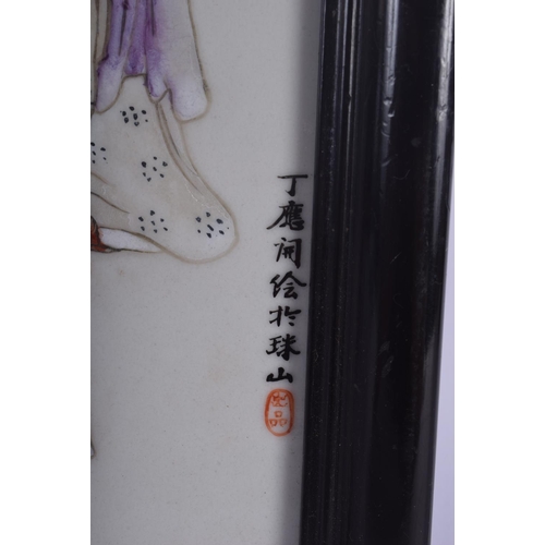 1325 - A CHINESE FAMILLE ROSE PORCELAIN PLAQUE 20th century, painted by Ding Ying Kai, depicting eight immo... 