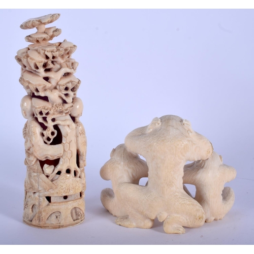 1329 - A 19TH CENTURY JAPANESE MEIJI PERIOD CARVED IVORY OKIMONO modelled as three scholars, together with ... 
