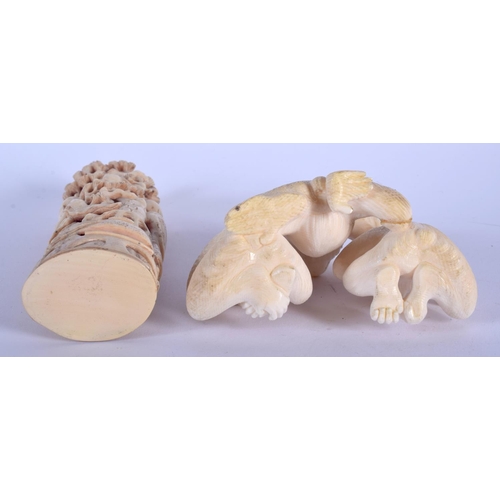 1329 - A 19TH CENTURY JAPANESE MEIJI PERIOD CARVED IVORY OKIMONO modelled as three scholars, together with ... 