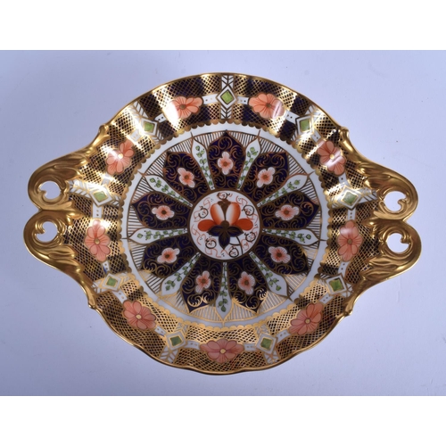 191 - Royal Crown Derby  rare pattern pedestal dish with pierced handles. 24 cm wide.
