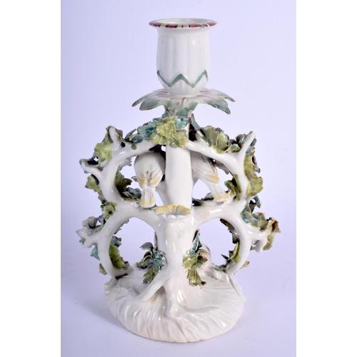 205 - Derby candlestick figure group a dog seated beneath a flowering arbour with two birds perched among ... 