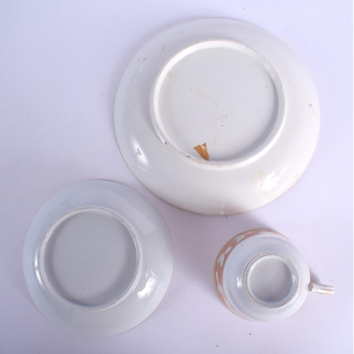 211 - Worcester Flight Barr and Barr  teacup and saucer gilded with leaves on a burnt orange ground and a ... 